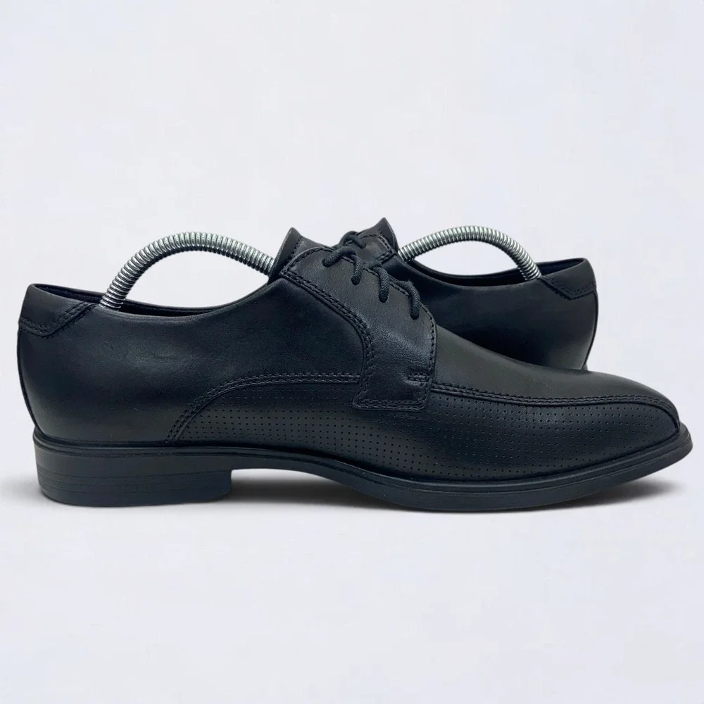 ECCO Helsinki 2.0 Derby Shoes Men's 8 Black Leather Perforated Square Toe NWOB